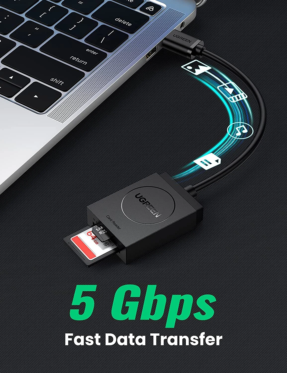Đầu đọc thẻ USB 3.0 hỗ trợ thẻ TF và SD dài 15cm Ugreen (20250)