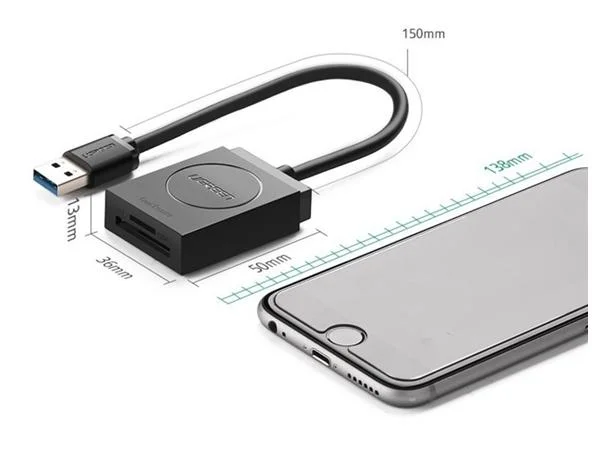 Đầu đọc thẻ USB 3.0 hỗ trợ thẻ TF và SD dài 15cm Ugreen (20250)