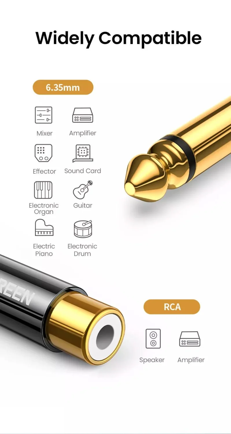 Đầu nối AV 6.35mm sang 2 đầu hoa sen RCA cái Ugreen (80731) — ảnh 2