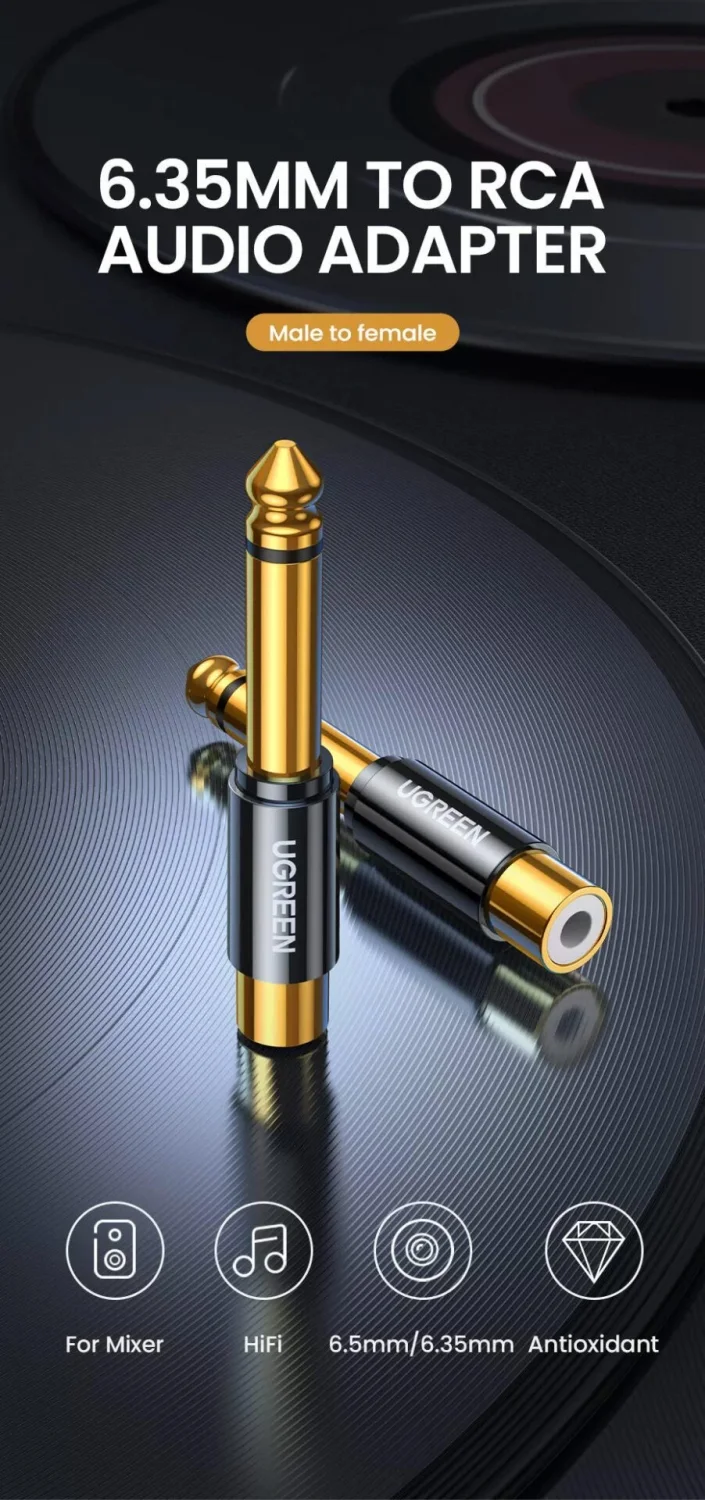Đầu nối AV 6.35mm sang 2 đầu hoa sen RCA cái Ugreen (80731) — ảnh 3