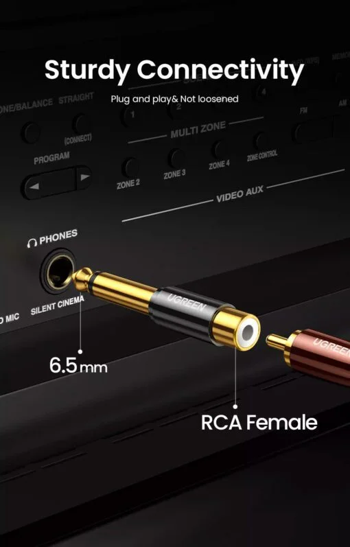 Đầu nối AV 6.35mm sang 2 đầu hoa sen RCA cái Ugreen (80731)