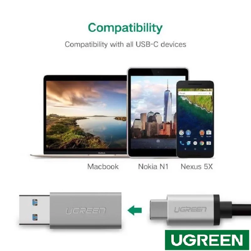 Đầu nối USB 3.0 male sang female, màu xám Ugreen (30705)