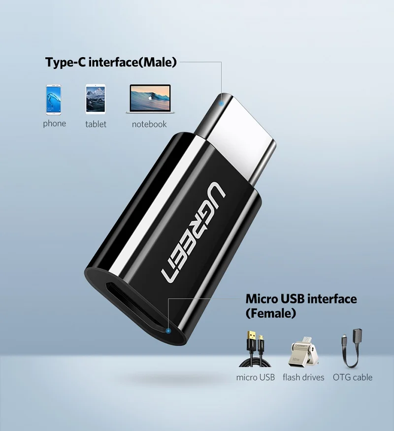 Đầu nối USB Type-C sang micro USB màu đen Ugreen (30391) — ảnh 2