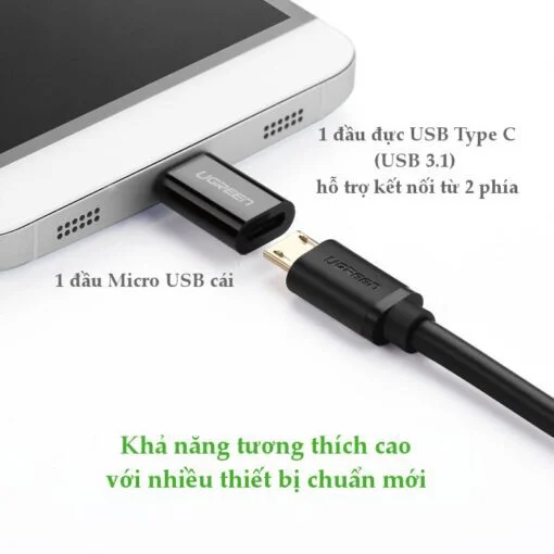 Đầu nối USB Type-C sang micro USB màu đen Ugreen (30391) — ảnh 3