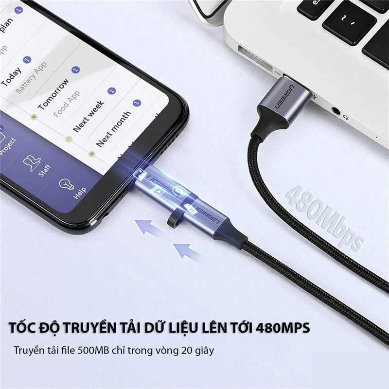 Đầu nối USB Type-C sang micro USB màu xám Ugreen (50590)
