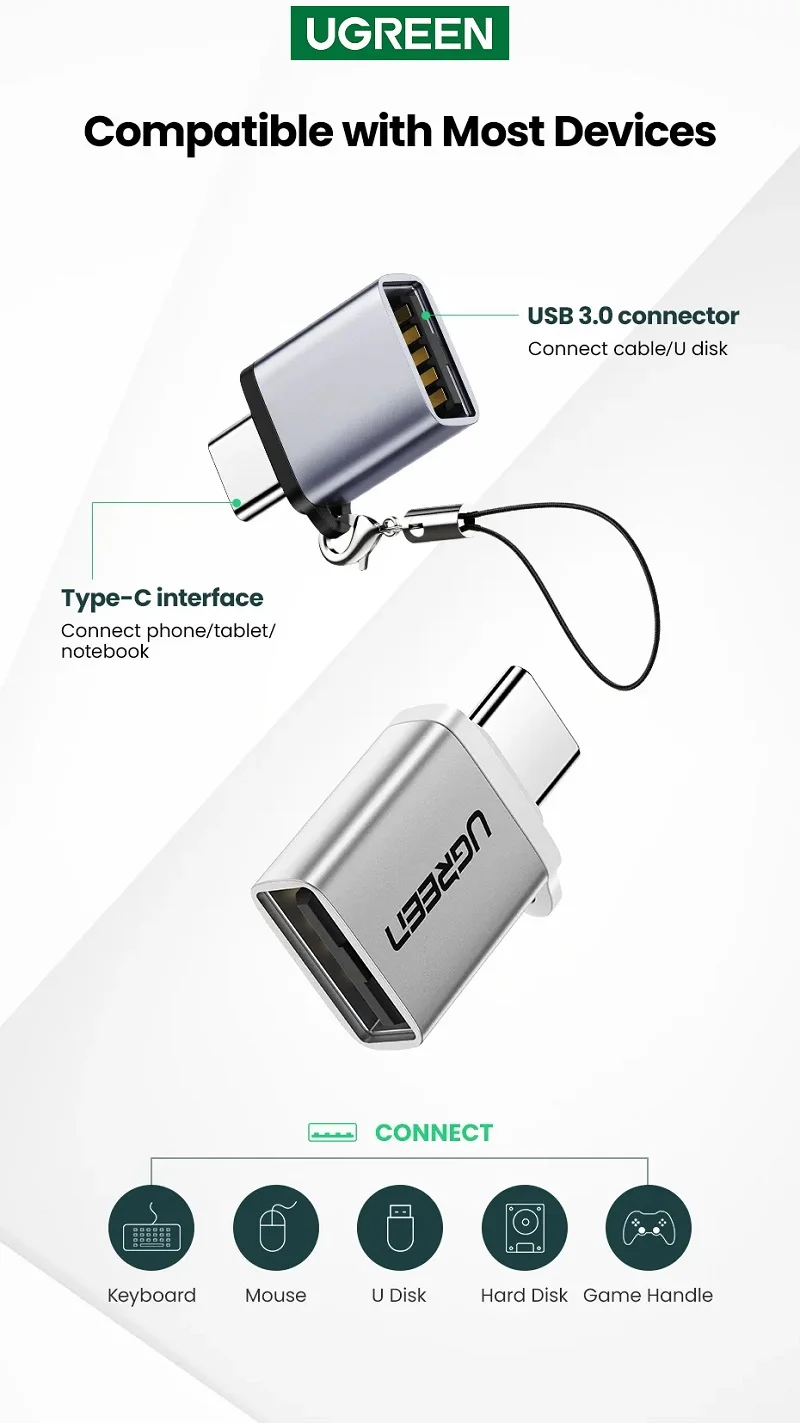 Đầu nối USB Type-C sang USB 3.0 màu đen Ugreen (50283)