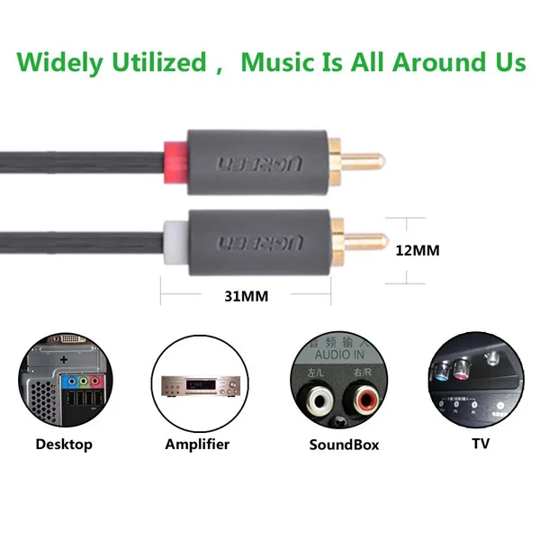 Dây AV 3.5mm female sang 2RCA male dài 1M Ugreen (10588)