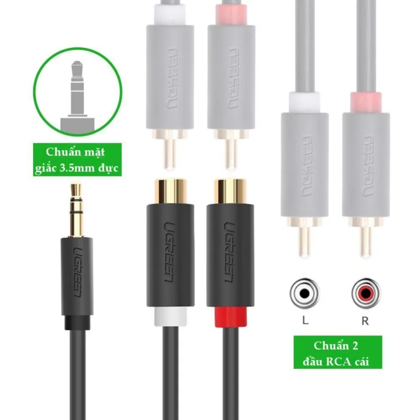 Dây AV 3.5mm male sang 2RCA female Ugreen 10547 AV109