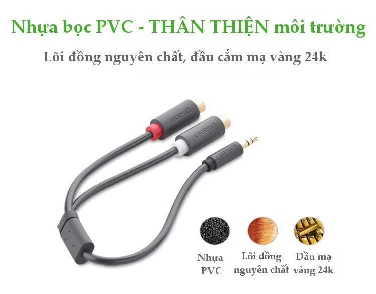 Dây AV 3.5mm male sang 2RCA female Ugreen 10547 AV109