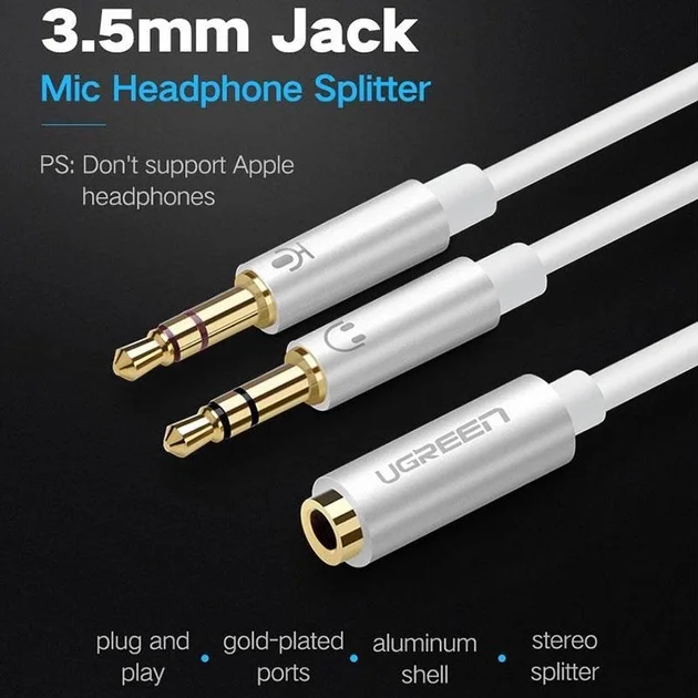 Dây AV 3.5mm sang 2 đầu mic và tai nghe màu trắng Ugreen (20897)