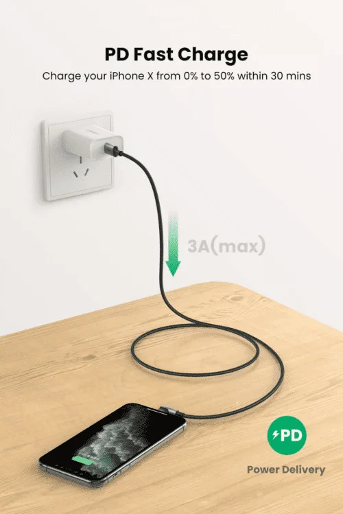 Dây cáp sạc Lightning đầu type C Ugreen US305 60765 US vuông góc