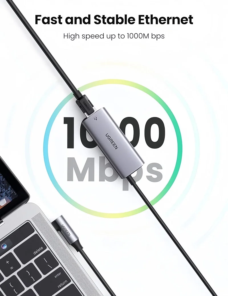 Dây chuyển đổi có chip set USB-C sang Ethernet có PD mau ghi xám dài 1.2MUgreen (80605)