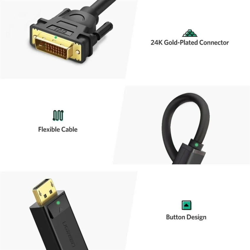 Dây chuyển đổi có chipset DisplayPort sang DVI màu đen dài 2M Ugreen (10221) — ảnh 6