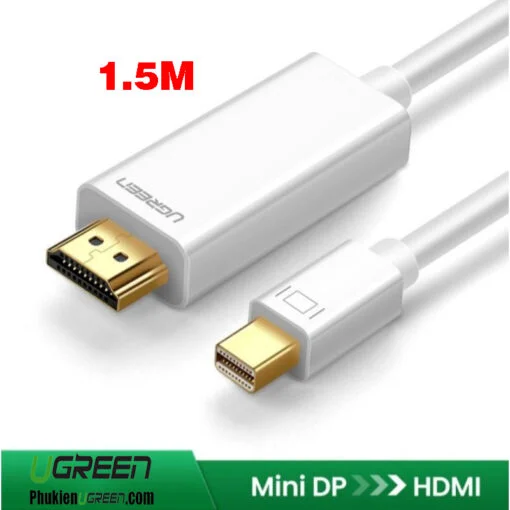 Dây chuyển đổi có chipset mini Displayport sang HDMI, màu trắng, dài 1.5M Ugreen (20849)