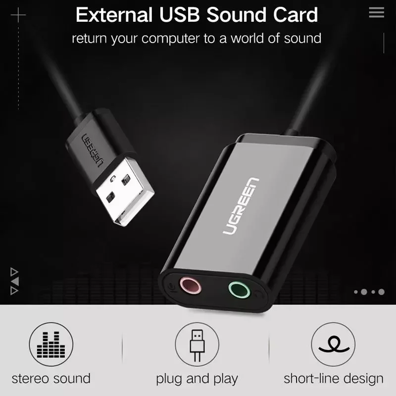 Dây chuyển đổi có chipset USB 2.0 sang AV 3.5mm màu đen dài 15cm Ugreen (30724) — ảnh 3