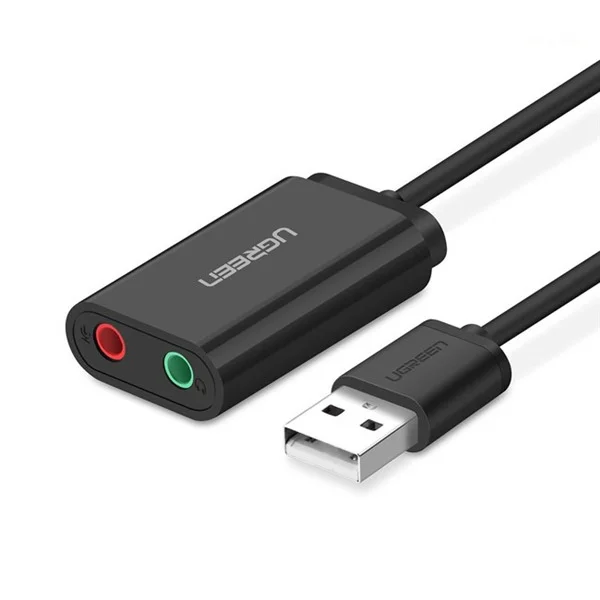 Dây chuyển đổi có chipset USB 2.0 sang AV 3.5mm màu đen dài 15cm Ugreen (30724)
