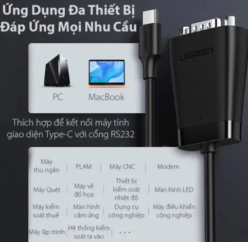 Dây chuyển đổi có chipset USB-C 2.0 sang cổng COM RS-232 dài 1.5M Ugreen (70612) — ảnh 5