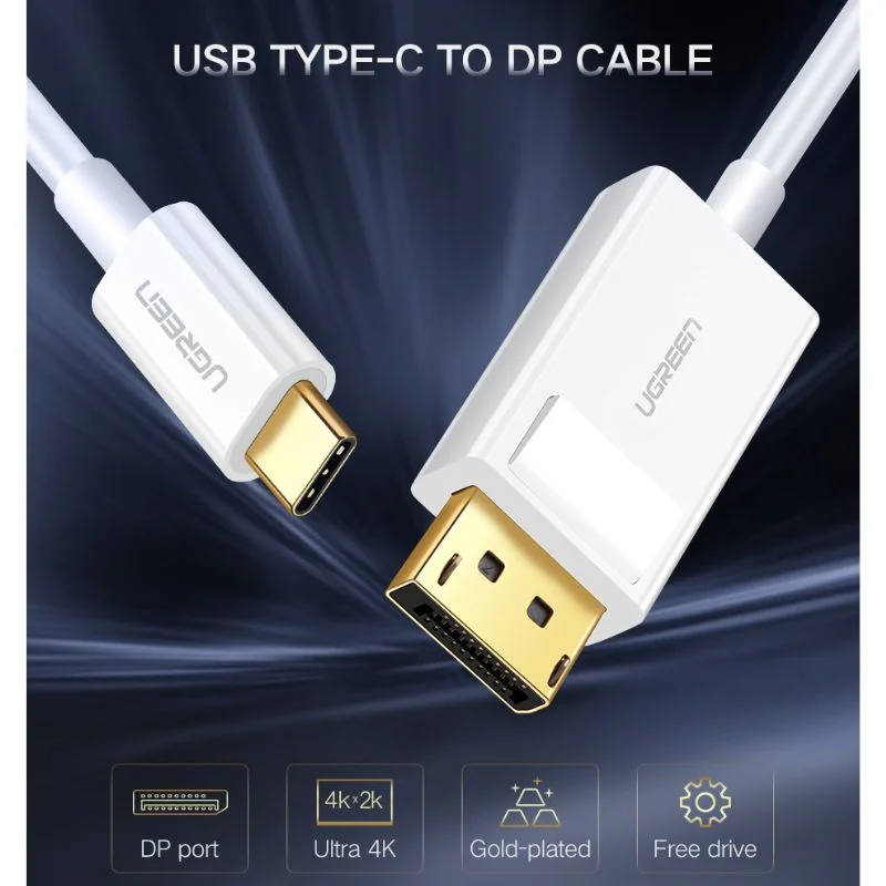 Dây chuyển đổi có chipset USB-C sang DisplayPort màu trắng dài 1.5M Ugreen (40420)