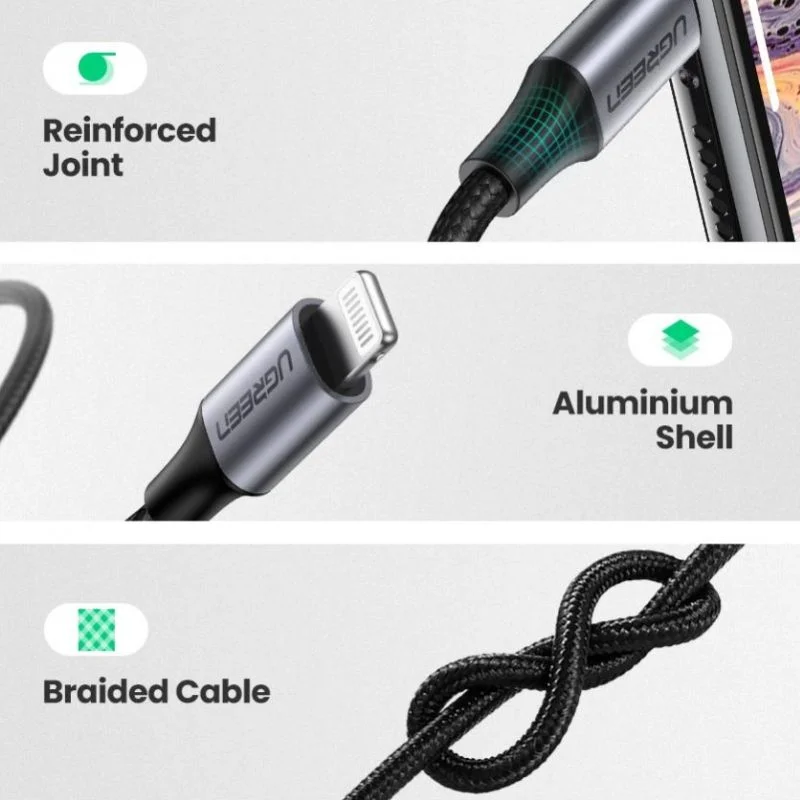 Dây chuyển đổi Lightning có chip Mfi sang 3,5mm, dài 1M màu đen Ugreen US315 (70509) — ảnh 2