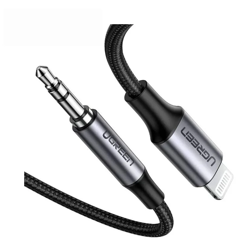 Dây chuyển đổi Lightning có chip Mfi sang 3,5mm, dài 1M màu đen Ugreen US315 (70509)