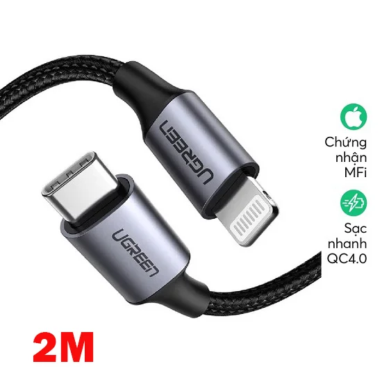 Dây chuyển đổi USB-C sang Lightningcó chip MFi, dài 2M màu đen Ugreen US304 (60761)
