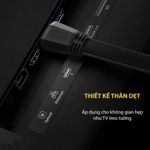 Dây HDMI 2.0 đồng 100%, 19+1 dẹt màu đen dài 3M Ugreen (50820) — ảnh 3