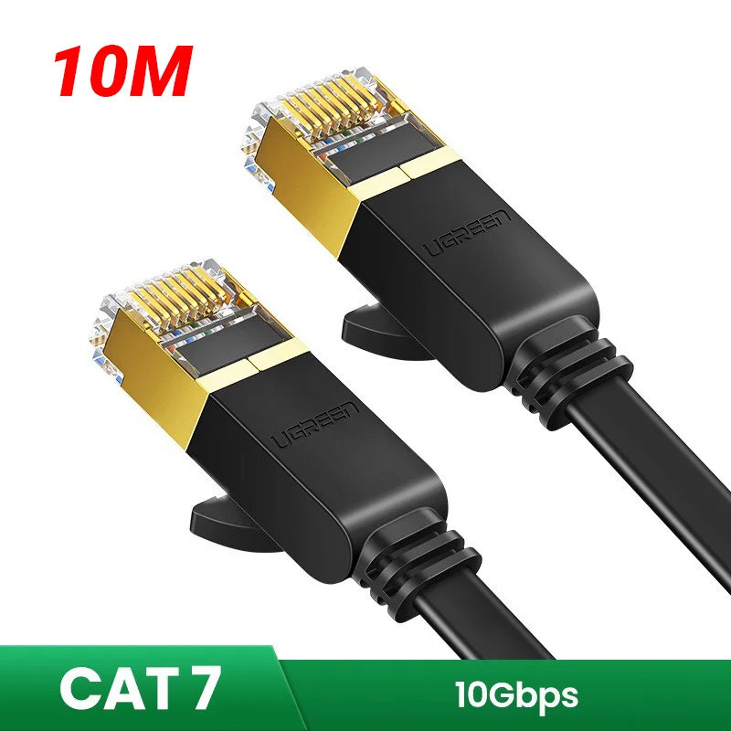 Dây mạng LAN, CAT7 STP, dẹt màu đen, dài 10M Ugreen (11265)