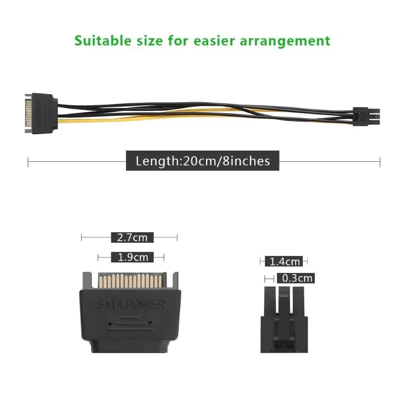 Dây nguồn 1 chiều SATA 15 chân sang PCI-E 6 chân dài 20cm Ugreen (10635) — ảnh 5
