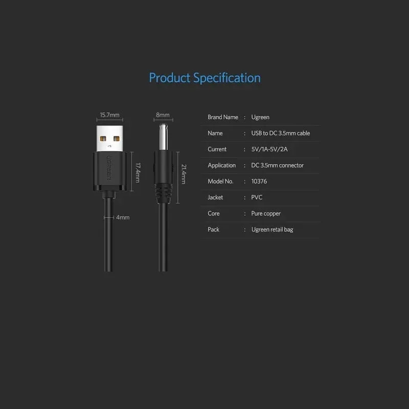 Dây nguồn 1 chiều USB 2.0 sang đầu cái 3.5mm Ugreen (10376) — ảnh 6