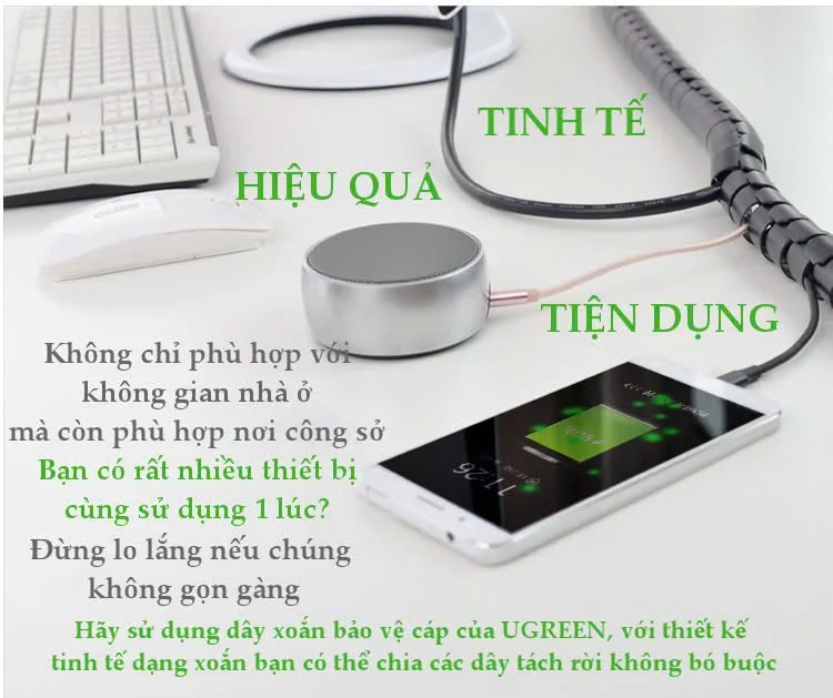 Dây ống xoắn bảo vệ dây cáp chống rối dài 3m UGREEN LP121 30819