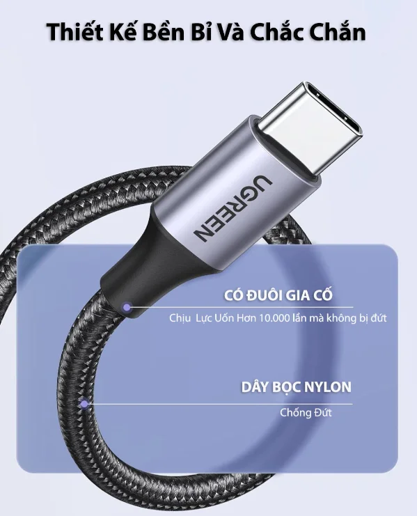 Dây USB Type A sang Type C màu đen dài 1.5M Ugreen 60127 US288 — ảnh 5