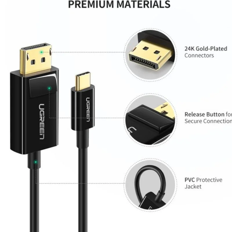 Dây USB Type C sang DisplayPort màu đen dài 1.5M Ugreen (50994)