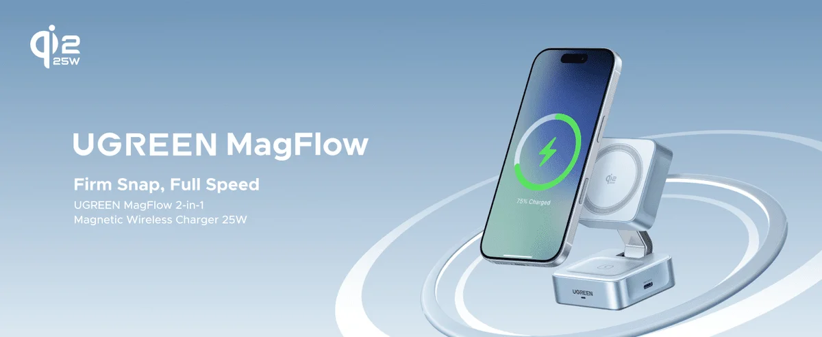 Đế sạc không dây 2 trong 1 MagFlow 25W Ugreen 55960