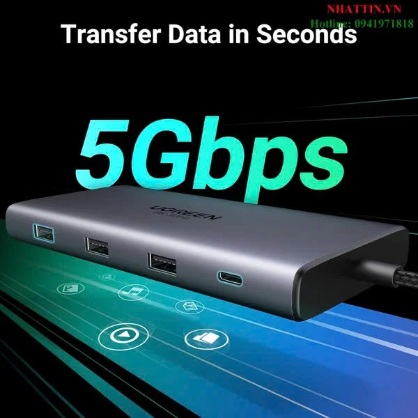 Docking Station 10 in 1 Type-C Thunderbolt Revodok Pro 210 ra HDMI, USB, LAN, SD/TF, PD Ugreen 15534 — ảnh 6