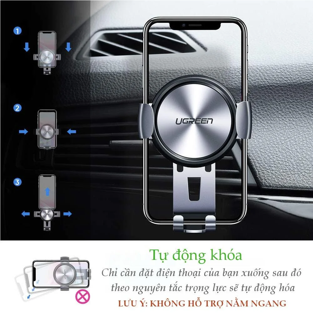 Giá đỡ điện thoại UGREEN LP130 Cắm khe gió điều hòa trên xe hơi kích thước từ 4.7 đến 6.5 inch