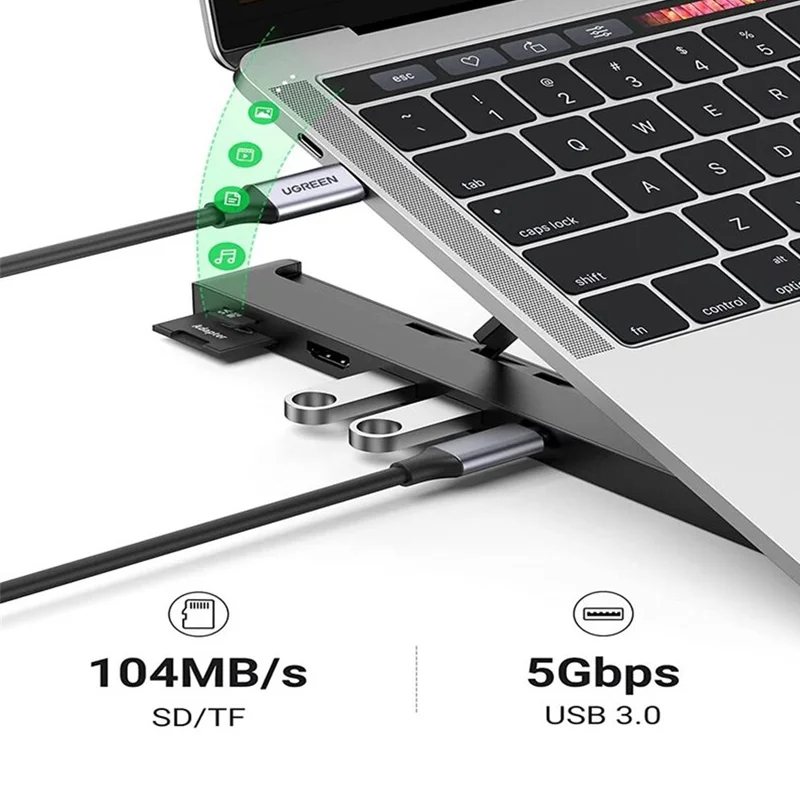 Giá đỡ laptop UGREEN 80551 tích hợp HUB chia cổng HDMI 4K, thẻ SD/TF, USB3.0, USB-C — ảnh 2