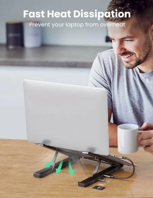 Giá đỡ laptop UGREEN 80551 tích hợp HUB chia cổng HDMI 4K, thẻ SD/TF, USB3.0, USB-C