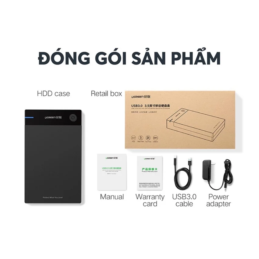 HDD BOX 3,5 SATA USB 3.0 Hỗ Trợ HDD 10TB UGREEN (50422) — ảnh 2