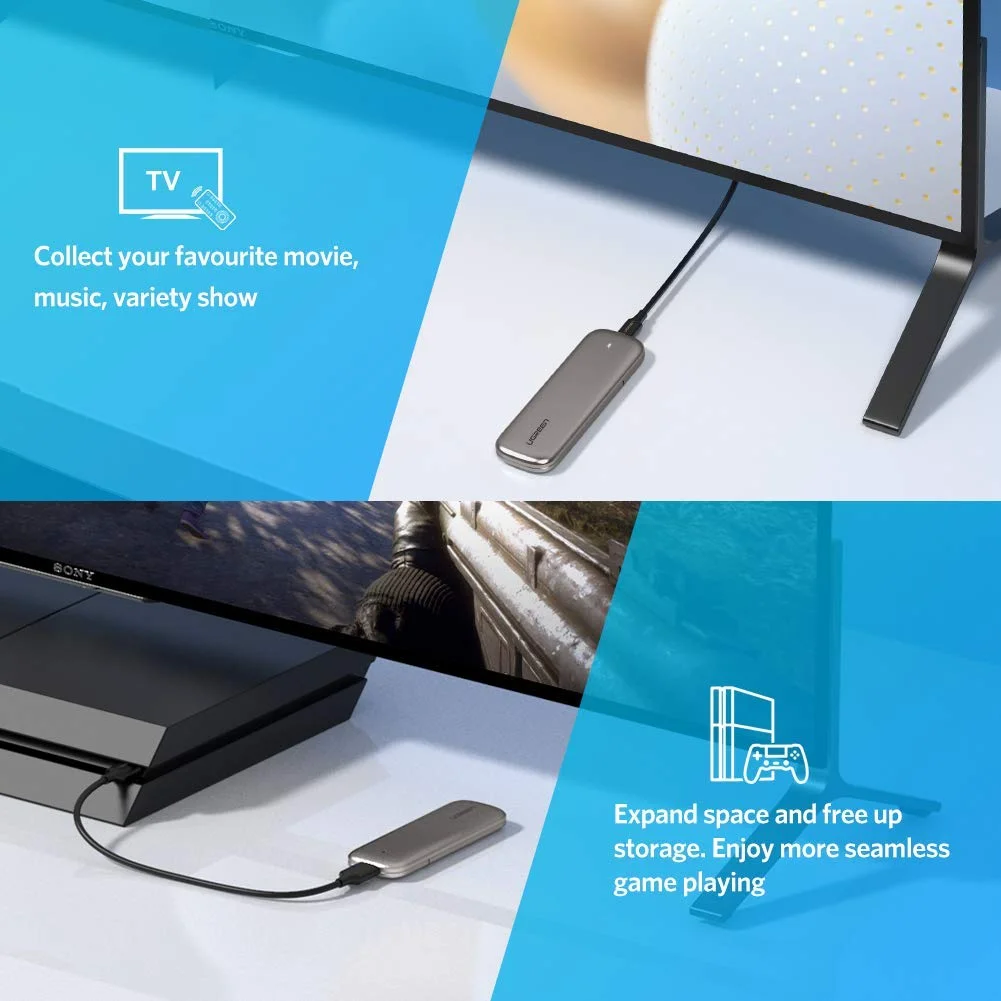 Hộp box đựng ổ cứng SSD M.2 B-Key USB Type-C Ugreen 60354 chính hãng