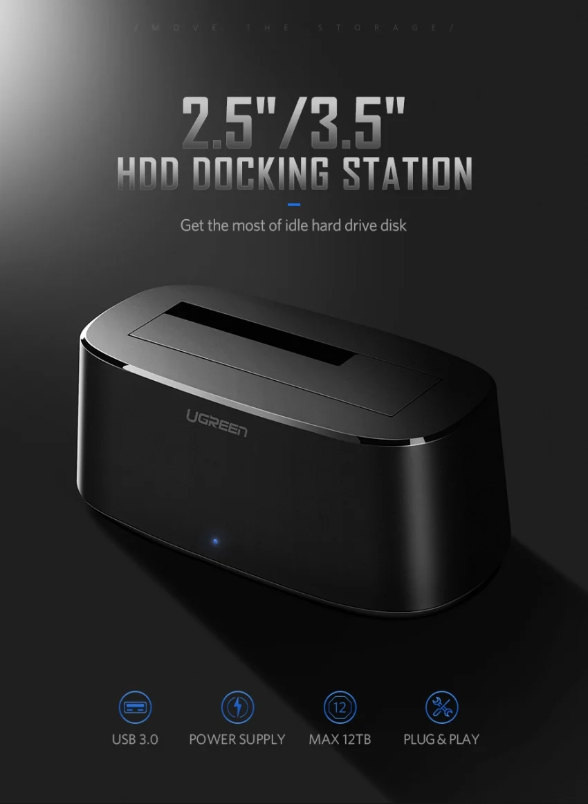 Hộp đựng ổ cứng Docking 2.5/3.5inch Sata/USB 3.0 hỗ trợ 12TB chính hãng Ugreen 50740 cao cấp — ảnh 7