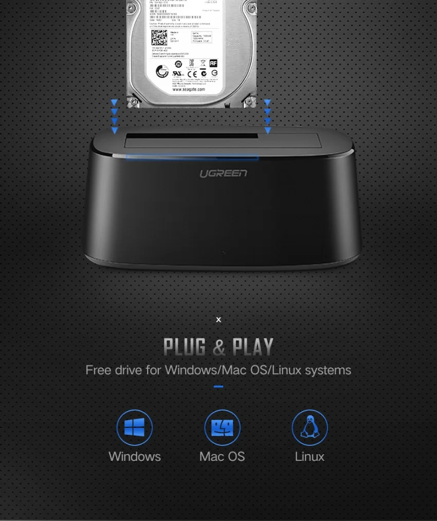 Hộp đựng ổ cứng Docking 2.5/3.5inch Sata/USB 3.0 hỗ trợ 12TB chính hãng Ugreen 50740 cao cấp