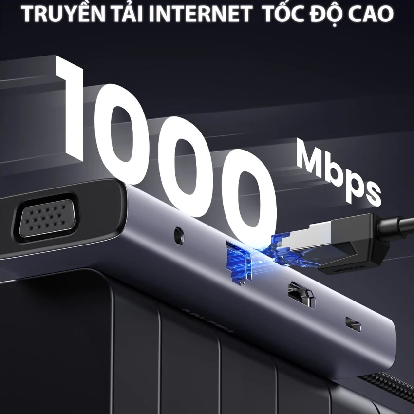 HUB chuyển đổi Type C Ugreen 15601 USB-C sang 3xUSB-A 3.0 + HDMI + VGA+ RJ45(LAN) + SD/TF +3.5mm+PD 4K30Hz — ảnh 4