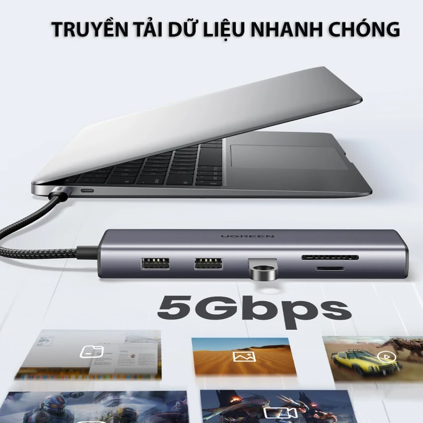 HUB chuyển đổi Type C Ugreen 15601 USB-C sang 3xUSB-A 3.0 + HDMI + VGA+ RJ45(LAN) + SD/TF +3.5mm+PD 4K30Hz — ảnh 6