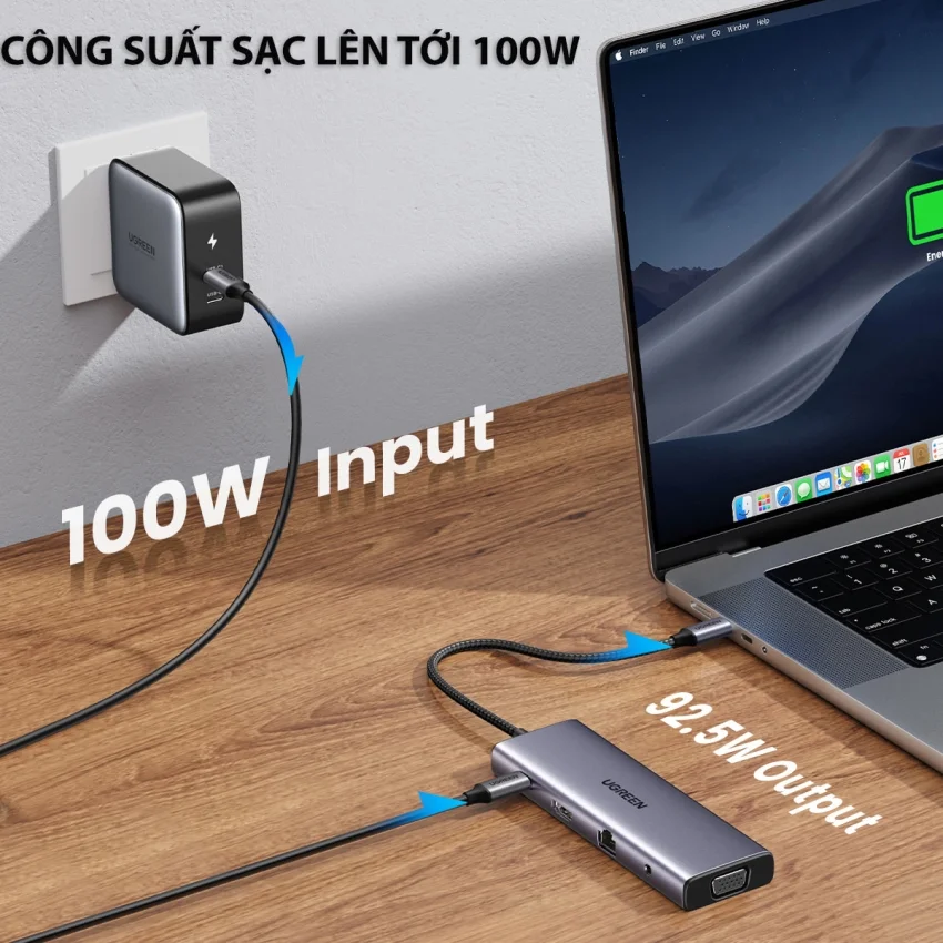 HUB chuyển đổi Type C Ugreen 15601 USB-C sang 3xUSB-A 3.0 + HDMI + VGA+ RJ45(LAN) + SD/TF +3.5mm+PD 4K30Hz — ảnh 10