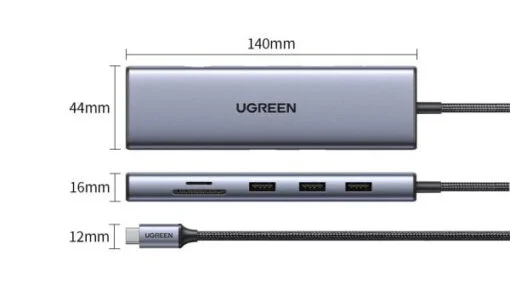 HUB chuyển đổi Type C Ugreen 15601 USB-C sang 3xUSB-A 3.0 + HDMI + VGA+ RJ45(LAN) + SD/TF +3.5mm+PD 4K30Hz — ảnh 16