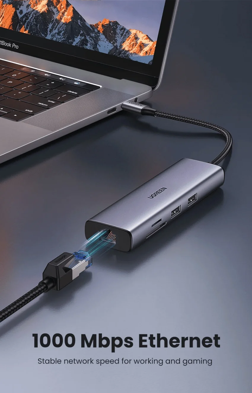 Hub chuyển đổi Type C Ugreen 90568 4K30Hz USB type C to 2 USB3.0 HDMI RJ45 SD và TF PD Converter — ảnh 6