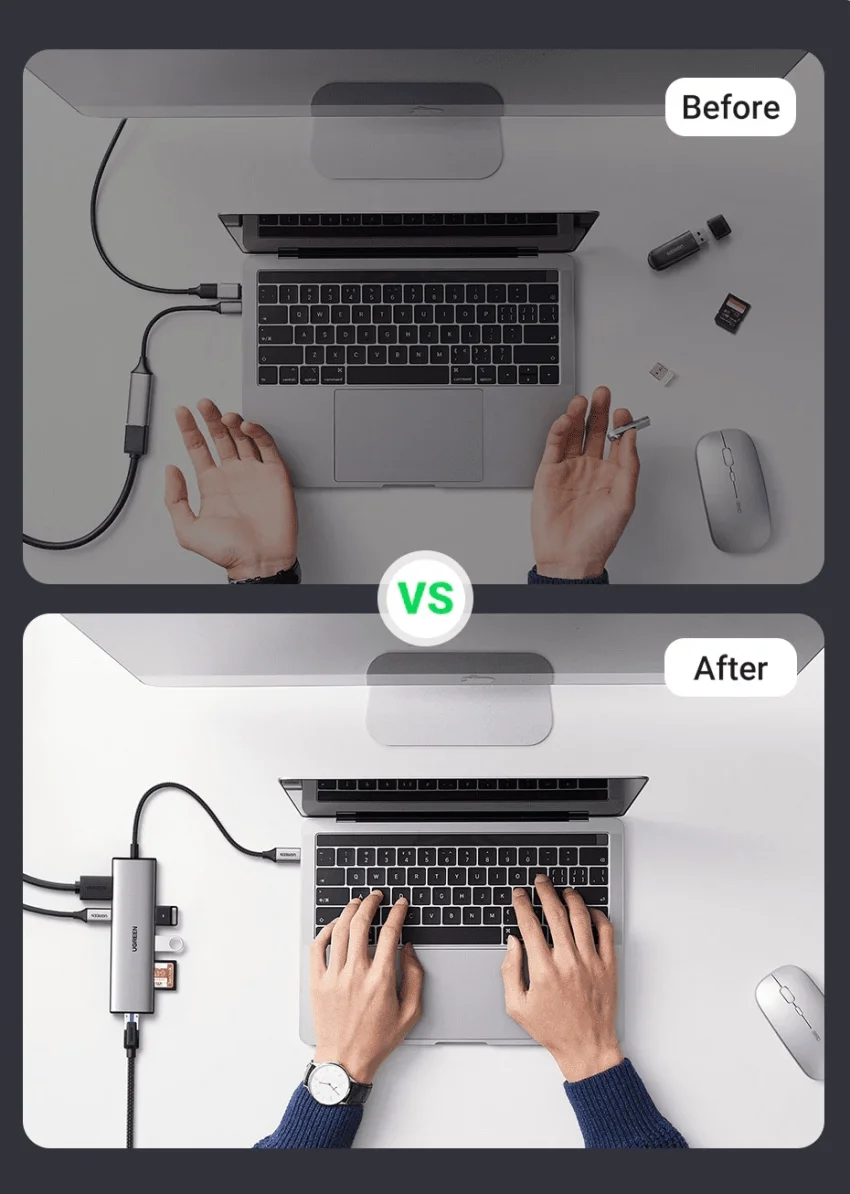 Hub chuyển đổi Type C Ugreen 90568 4K30Hz USB type C to 2 USB3.0 HDMI RJ45 SD và TF PD Converter — ảnh 10