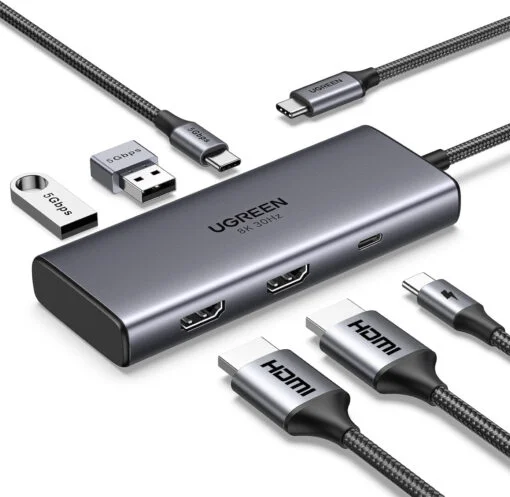 Hub Type C ra 2 cổng HDMI Ugreen 15852 2*USB-A 3.0+USB-C 3.0+2*HDMI+PD port Converter 2*HDMI with PD — ảnh 2