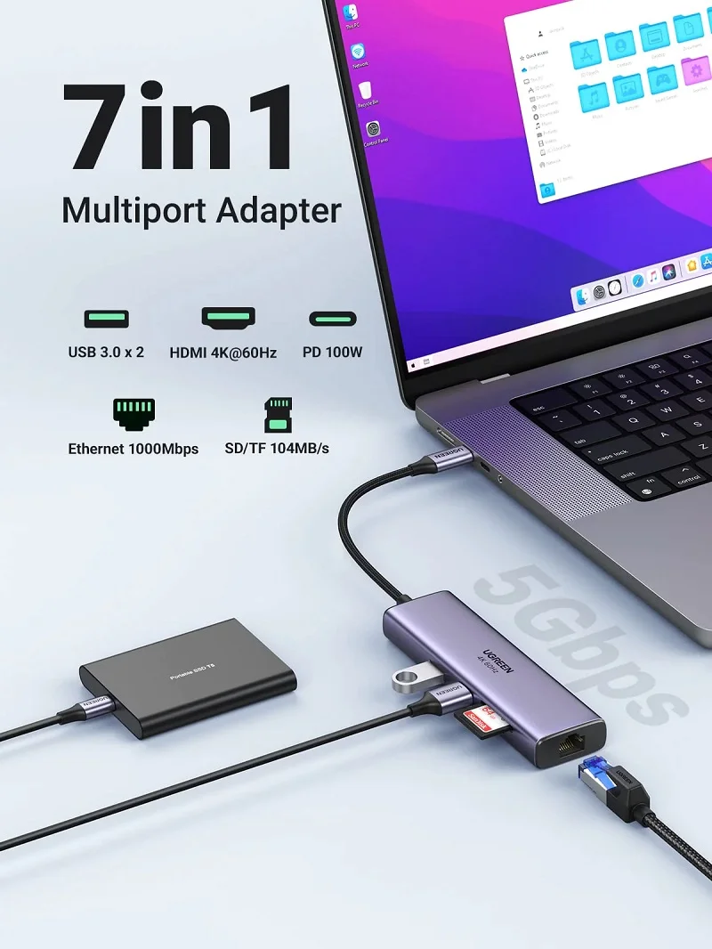Hub type C Ugreen 15531 HDMI 4K@30Hz USB 3.2 cổng type C, cổng PD, SD/TF — ảnh 2