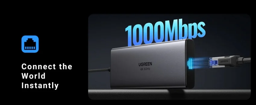 Hub Type C Ugreen 15532 2*USB A3.0 + 1USBA+ 1USB- C+HDMI+RJ45 Gigabit+SD/TF+PD — ảnh 3
